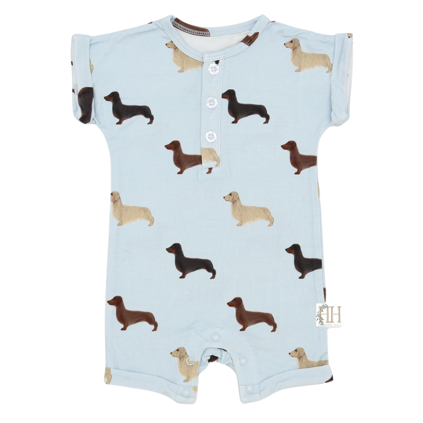 Boys Dachshund Bamboo Button Romper