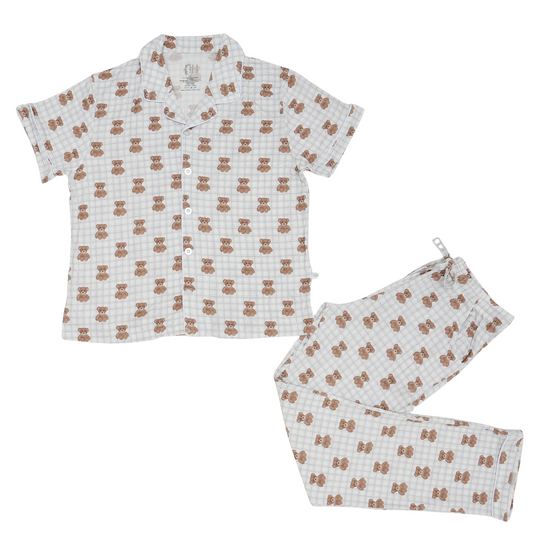 Womens Blue Beary Cute Button Down Pants Set