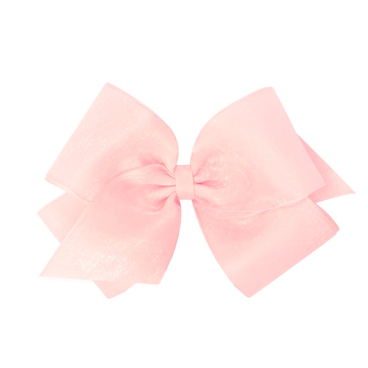 King Organza and Grosgrain Overlay Hair Bow - Light Pink