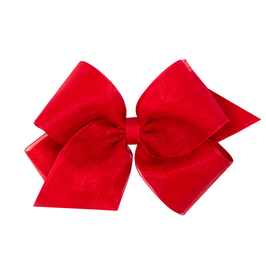 King Organza and Grosgrain Overlay Hair Bow - Red