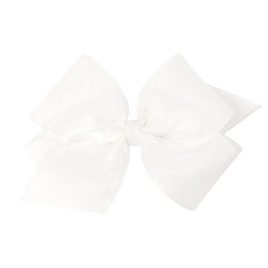 King Organza and Grosgrain Overlay Hair Bow - White