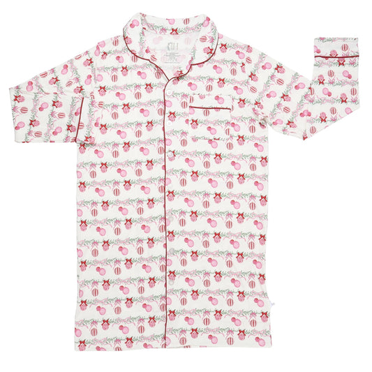 Womens Pinkmas Joy Ornaments Long Sleeve Bamboo Nightgown