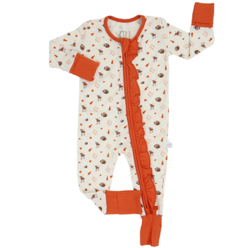 Girls Orange Wild West Pom Zipper Romper