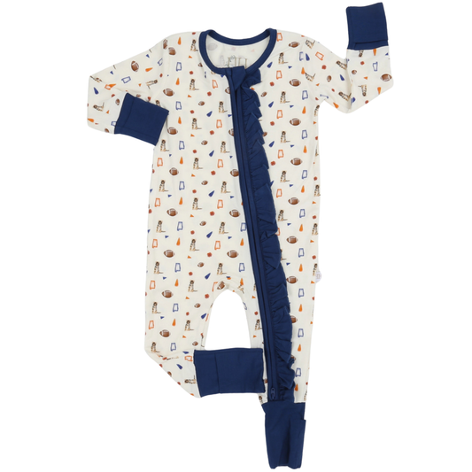 Girls Navy Tiger Pom Zipper Romper