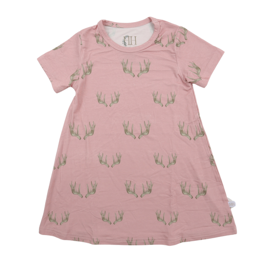 Girls Pink Antler Bamboo Dress
