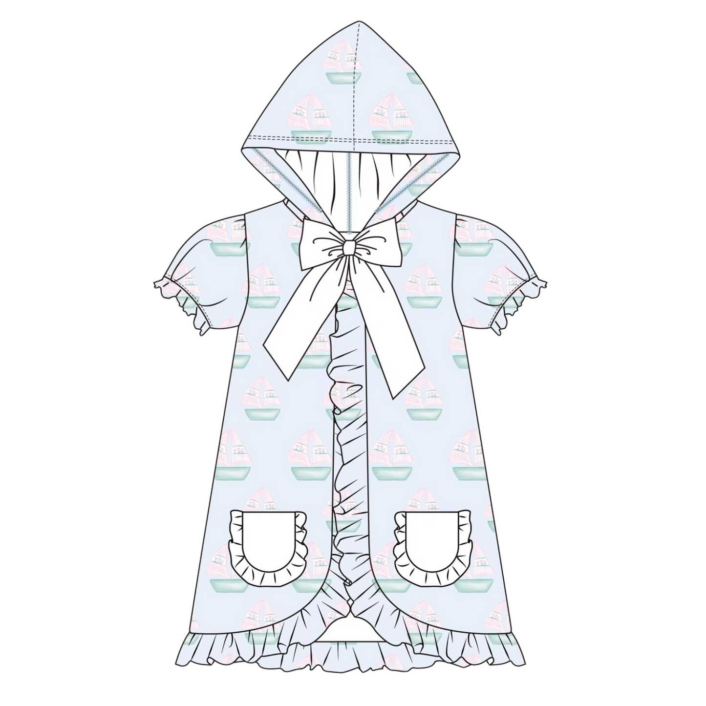 Girls Sailboat Hooded Coverup