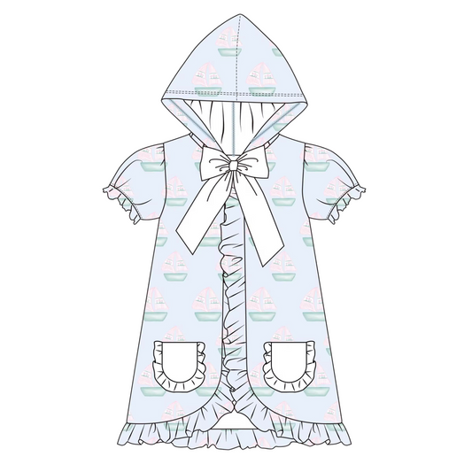 Girls Sailboat Hooded Coverup