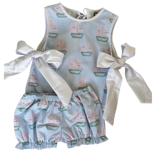Girls Sailboats Tie Bloomer Set