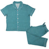 Womens Teal Zebra Short Sleeve Button Down Pants Set