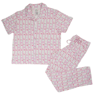 Womens HH 3rd Birthday Pink Short Sleeve Button Down Loungewear Set