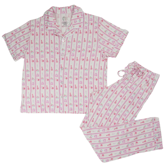 Womens HH 3rd Birthday Pink Short Sleeve Button Down Loungewear Set