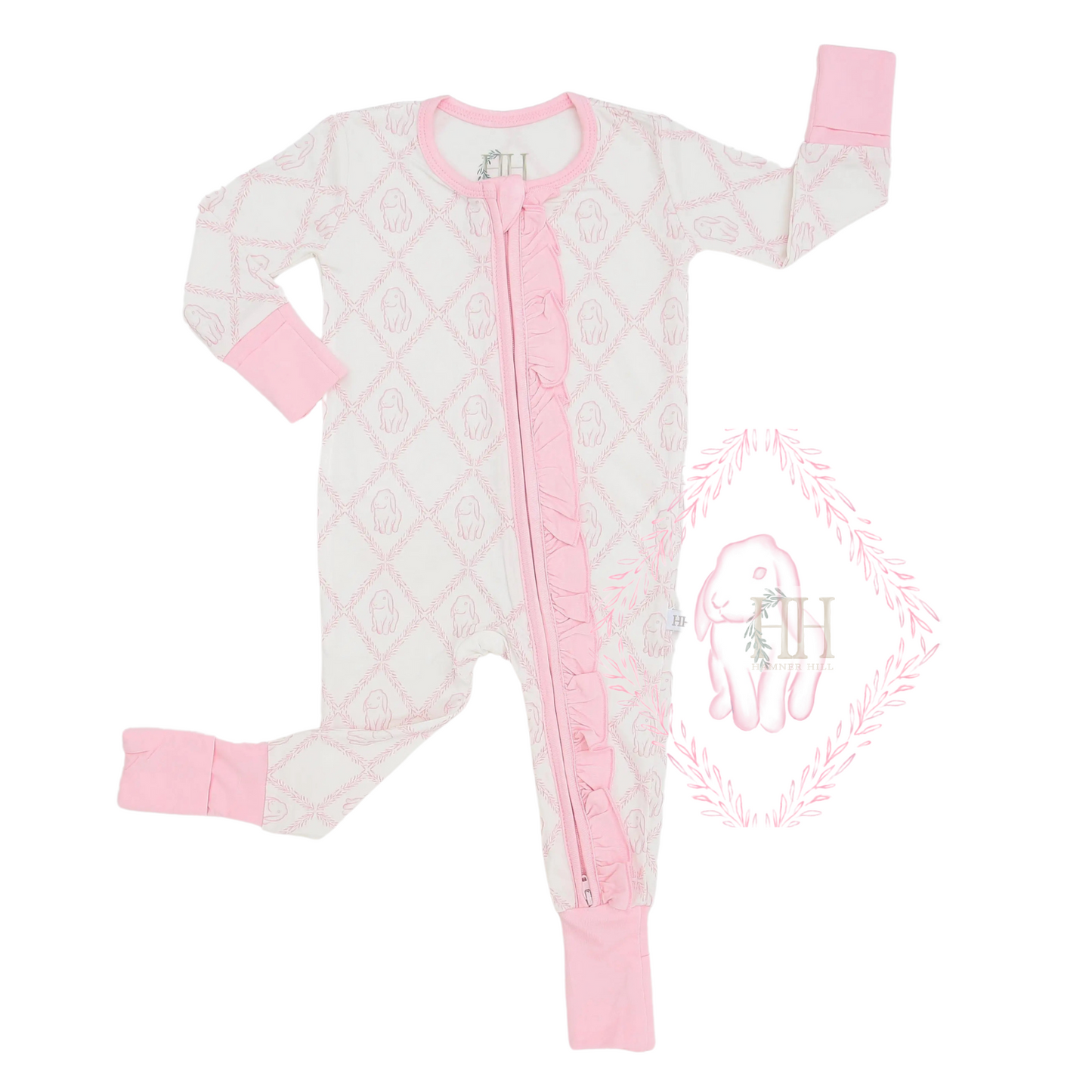 (PRE PURCHASE) Girls Pink Dainty Bunny Double Zipper Romper