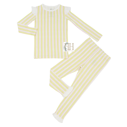 Girls Yellow Stripes Loungewear Set