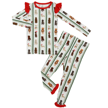 Girls Ruffle Santa Pups Loungewear Set