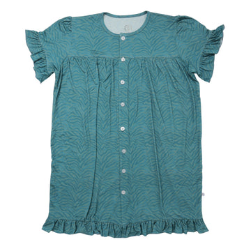 Womens Teal Zebra Ruffle Sleeve Bamboo Nightgown