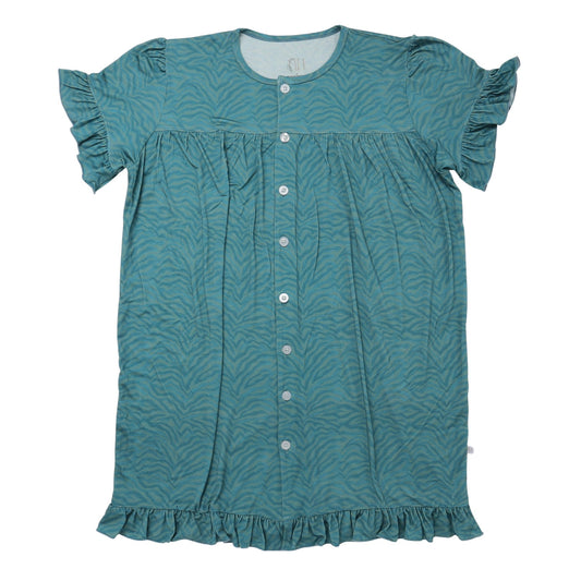 Womens Teal Zebra Ruffle Sleeve Bamboo Nightgown