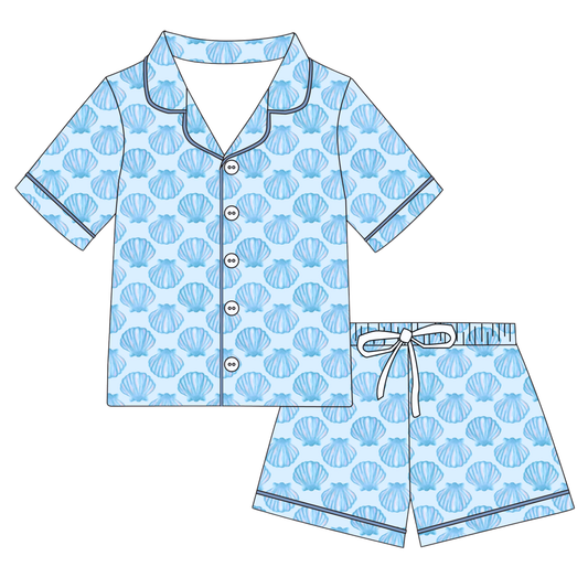 Womens Seashell Button Down Shorts Set