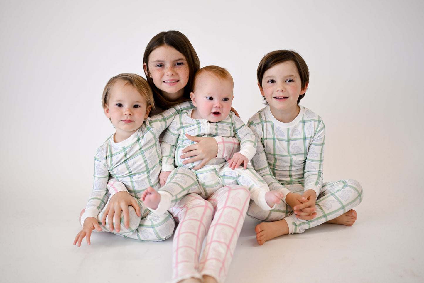 Boys Green Check Bunny Double Zipper Romper