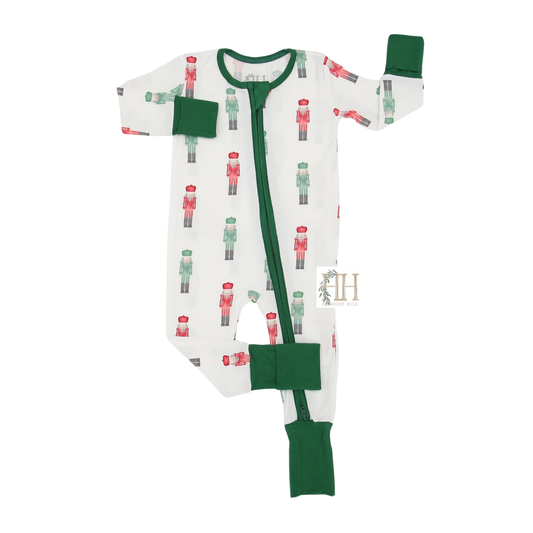 Red & Green Nutcracker Double Zipper Romper