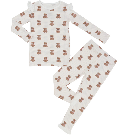 Girls Pink Beary Cute Ruffle  Loungewear Set