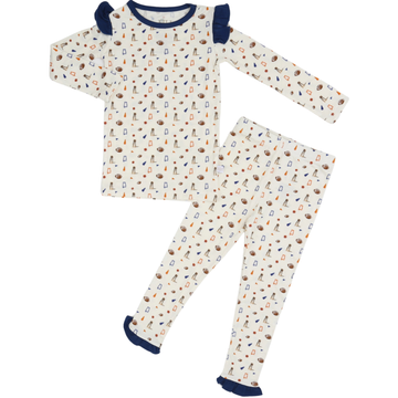 Girls Ruffle Navy Tiger Pom Loungewear Set