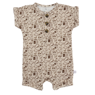 Boys Brown Wild West Button Romper