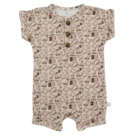 Boys Brown Wild West Button Romper