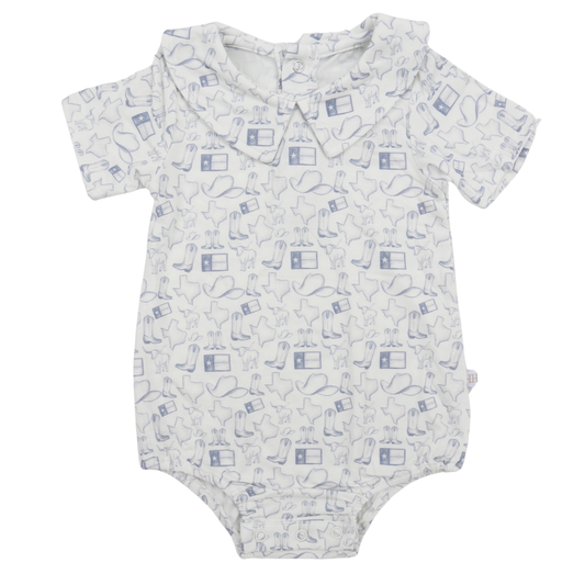 Boys Blue Wild West Collared Bamboo Bubble