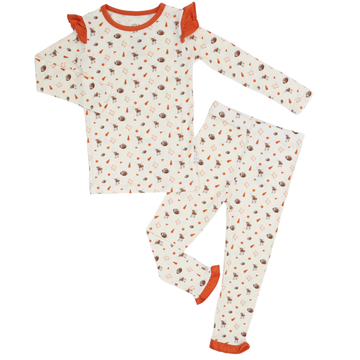 Girls Ruffle Orange Wild West Pom Loungewear Set