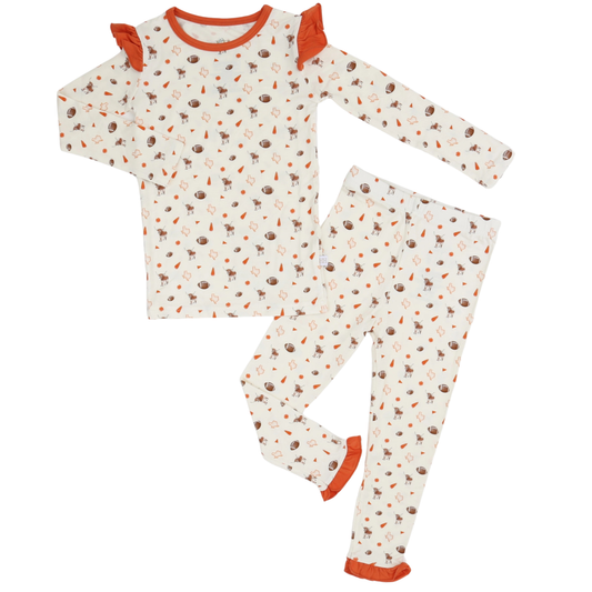Girls Ruffle Orange Wild West Pom Loungewear Set