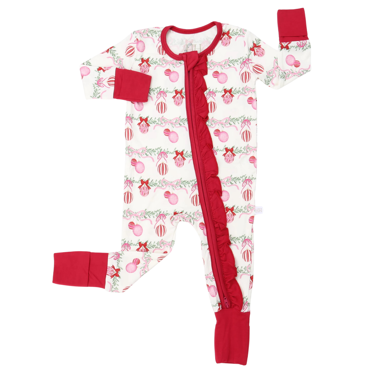 Girls Pinkmas Joy Ornaments Double Zipper Romper