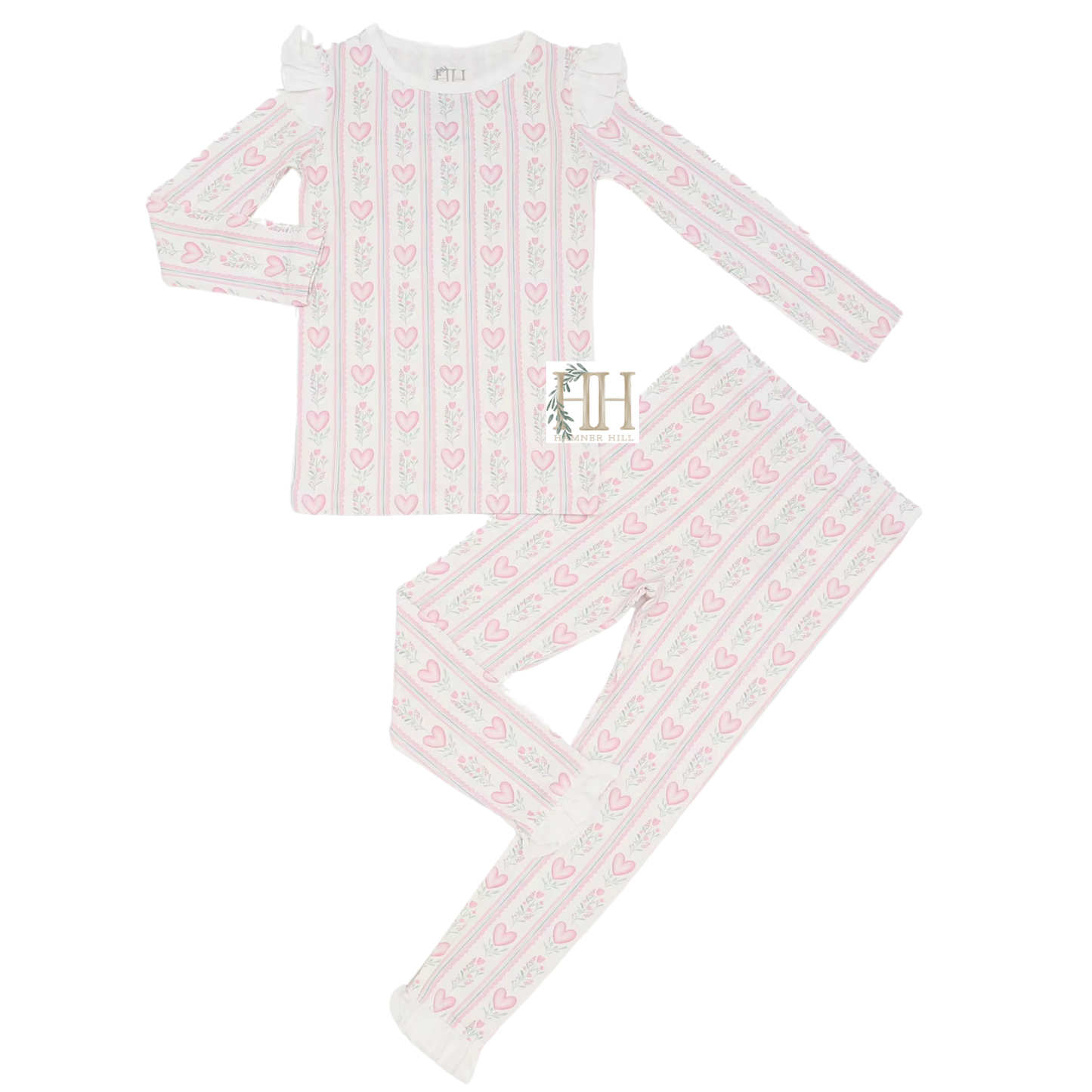 Girls Floral Heart Ruffle Loungewear Set
