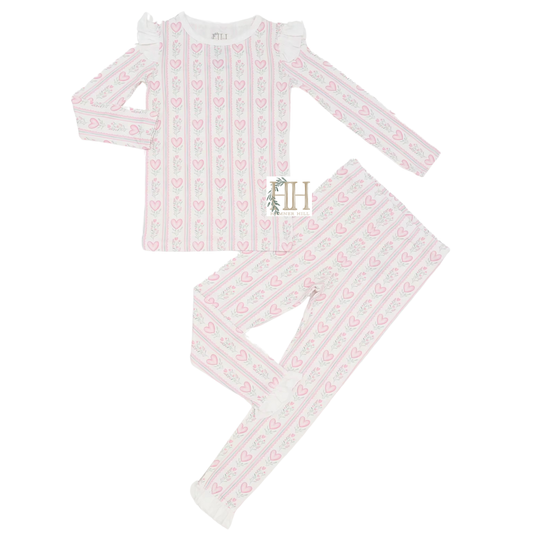 Girls Floral Heart Ruffle Loungewear Set