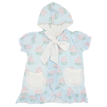 Girls Sailboat Hooded Bow Coverup