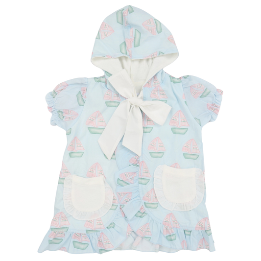 Girls Sailboat Hooded Bow Coverup
