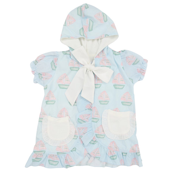 Girls Sailboat Hooded Bow Coverup