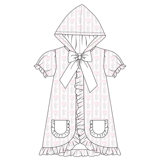 Girls Floral Hearts Hooded Coverup