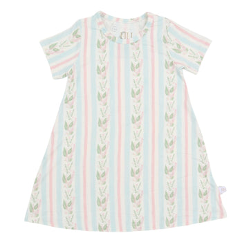 Girls Blue Floral Stripe Bamboo Dress