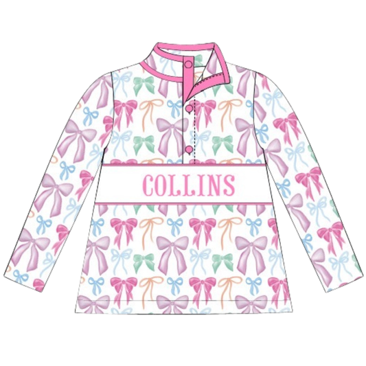 (PRE PURCHASE: ARRIVING LATE OCTOBER) Girls Smocked Plate Put a Bow on It Pullover