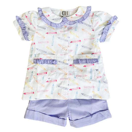 Crayon Collar Puff Sleeve Shorts Set