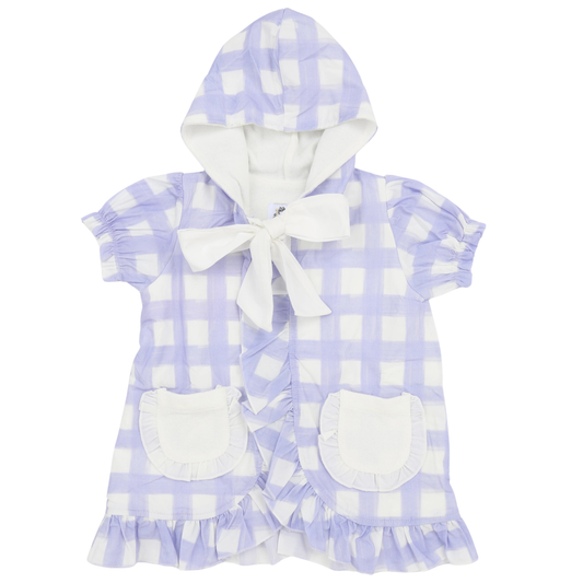 Girls Purple Check Hooded Bow Coverup
