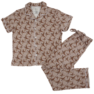 Womens Pheasant Short Sleeve Button Down Pants Set