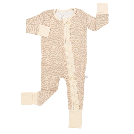 Girls Neutral Zebra Double Zipper Romper