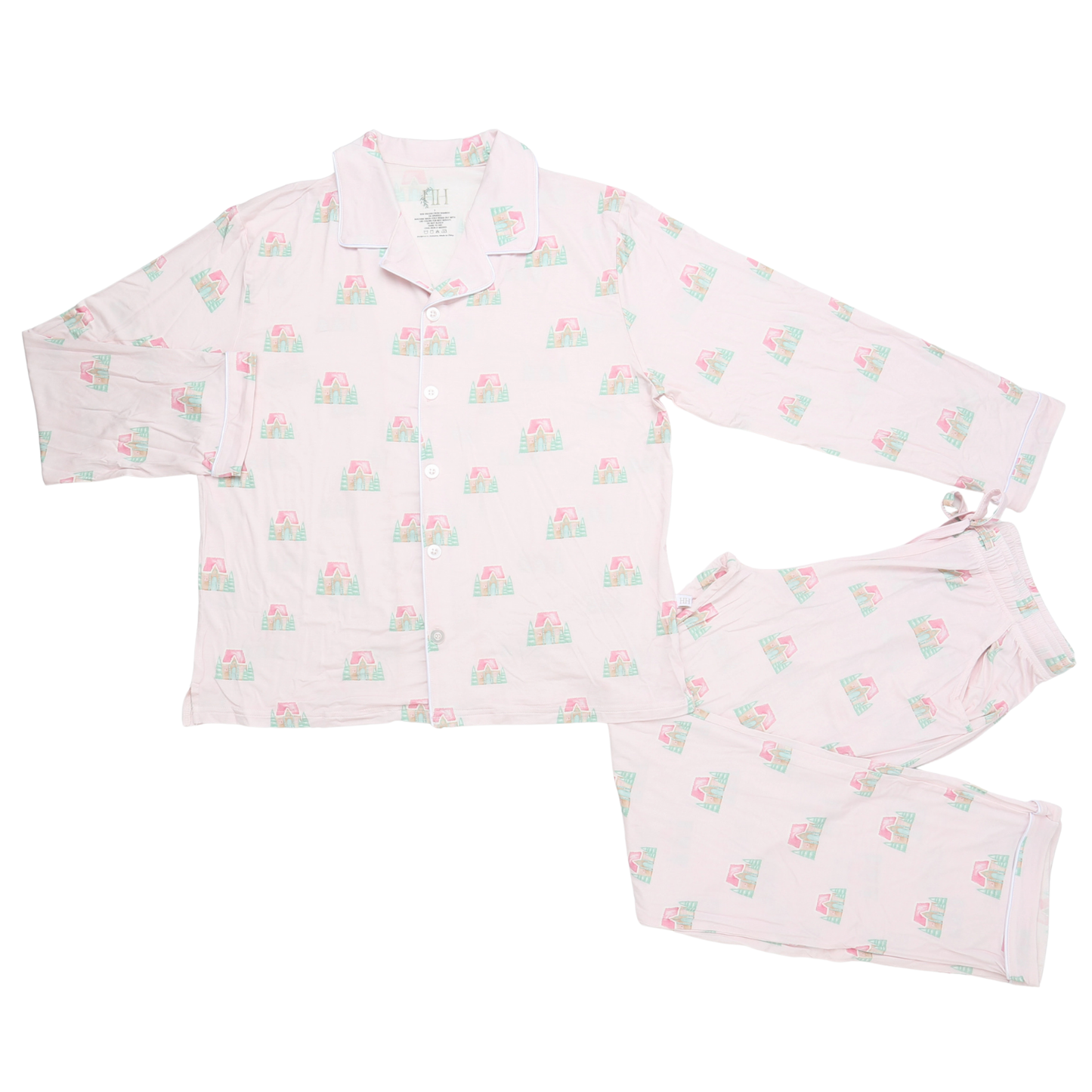 Womens Gingerbread Cottage Button Down Loungewear Set