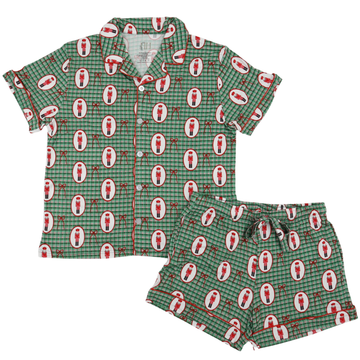 Womens Nutcracker Button Down Short Sleeve Loungewear Set