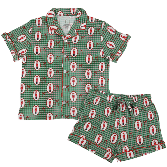 Womens Nutcracker Button Down Short Sleeve Loungewear Set