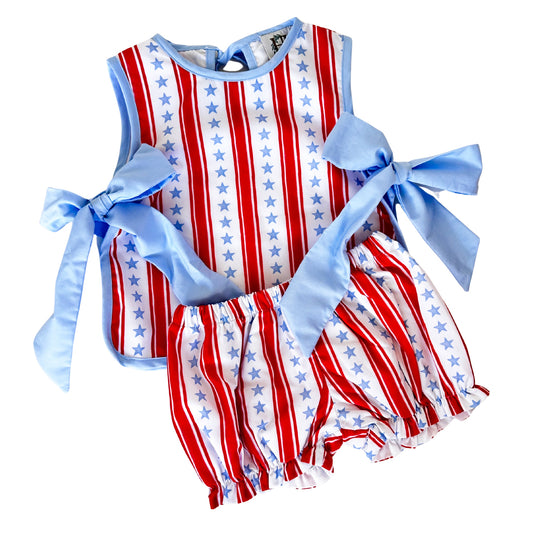 Girls Stars and Stripes Tie Bloomer Set