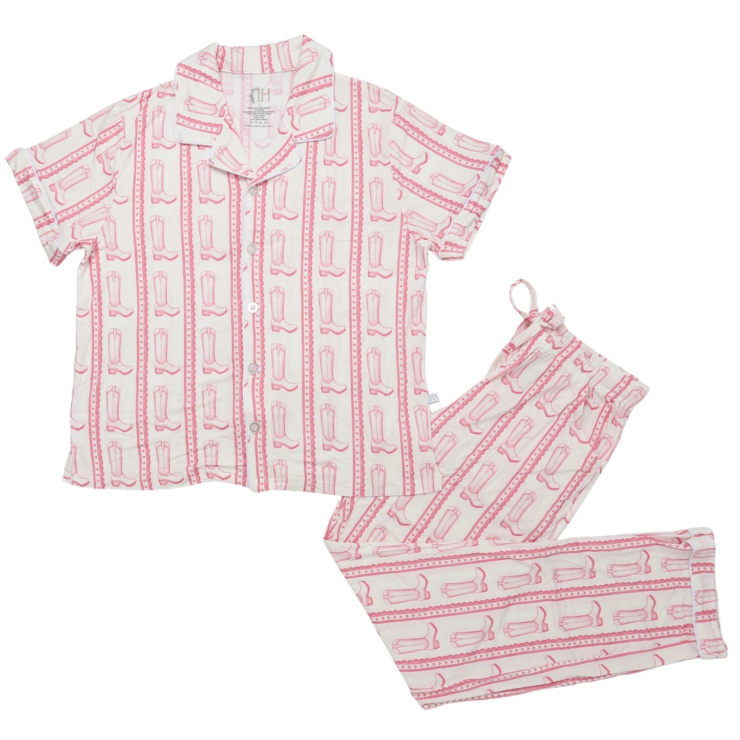 Womens Pink Heart Boot Button Down Loungewear Set