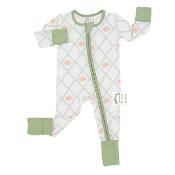Green Trellis Pumpkin Double Zipper Romper