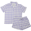 Womens Purple Check Button Down Short Sleeve Short Set